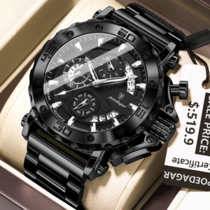 POEDAGAR 892 Luxury Fashion Chronograph Men's Watch – Full Black