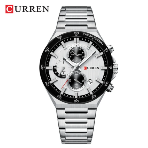 Curren 8481 Luxury Fashion Chronograph Men's Watch – Silver White