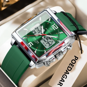 POEDAGAR E109 Multi-Function Dual Display Men’s Quartz Watch – Silver Green