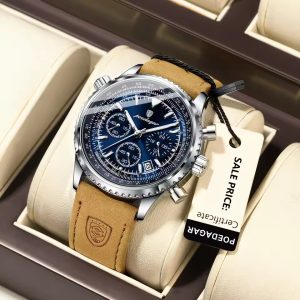 POEDAGAR L960 Luxury Sports Chronograph Men’s Watch – Silver & Blue