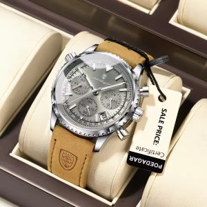 POEDAGAR L960 Luxury Sports Chronograph Men’s Watch – Silver & Gray