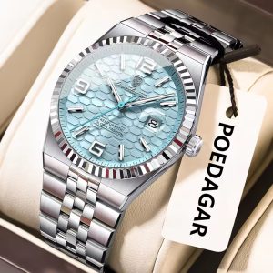 POEDAGAR 839 Luxury Fashion Men's Quartz Watch - Silver Tiffany Blue