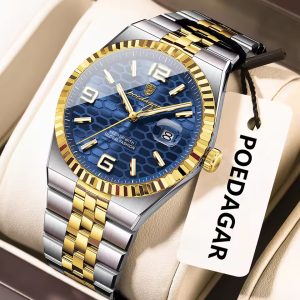 POEDAGAR 839 Luxury Fashion Men's Quartz Watch - Silver Gold Blue