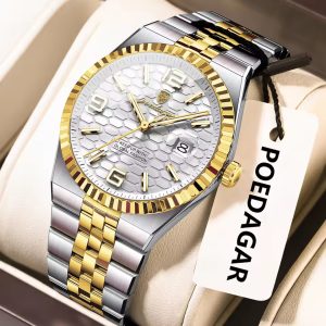 POEDAGAR 839 Luxury Fashion Men's Quartz Watch - Silver Gold White