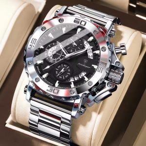 POEDAGAR 892 Luxury Fashion Chronograph Men's Watch – Silver Black