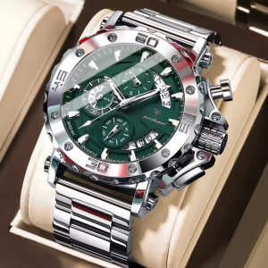 POEDAGAR 892 Luxury Fashion Chronograph Men's Watch – Silver Green