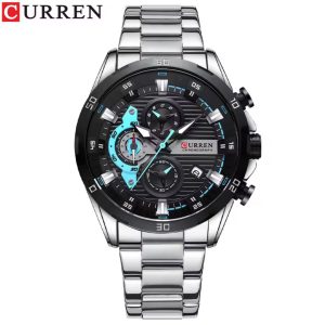 Curren 8402 Luxury Fashion Chronograph Men's Watch – Silver Black