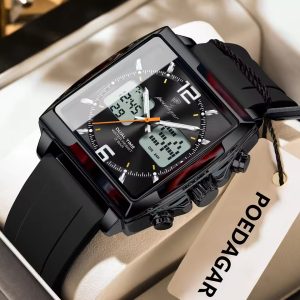 POEDAGAR E109 Multi-Function Dual Display Men’s Quartz Watch – Black Black