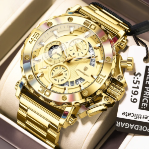 POEDAGAR 892 Luxury Fashion Chronograph Men's Watch – Full Gold