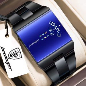 POEDAGAR 857 Top Rectangle Original Men's Quartz Watch – Black Blue