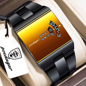 POEDAGAR 857 Top Rectangle Original Men's Quartz Watch – Black Gold
